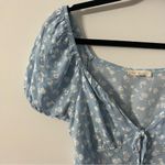 LA Hearts Pacsun/ Blue Floral Puff Short Sleeve Open Top With Front Tie Bows XS Photo 2