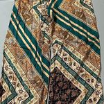 Green Brown Floral Paisley Print Satin Flare Pants Bottoms Wide Photo 1