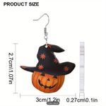 1 Pair Halloween Pumpkin Gentleman Earrings with Black Witch Hat, Acrylic Drop Photo 3