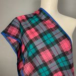 Vintage Plaid Scarf Rectangular‎ Long Blue Pink Teal Black 12" x 53" Classic Photo 8