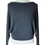 Free People  Dark Grey Waffle Knit Dolman Sleeve Cropped Sweater Photo 0