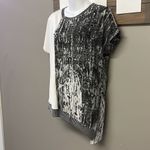 ZARA Asymmetrical Crewneck Short Sleeve Abstract Mix Material Hi/Low Blouse-Med Photo 1