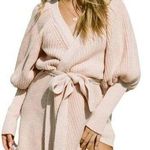 Sabo Skirt  womens Large knit wrap sweater dress elle tie waist pink v neck Photo 0
