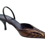 Donald Pliner Bronze Hand Paint Cobra Leather Shoe Pointy Toe SlingBack $265 NIB Brown Size 5.5 Photo 1