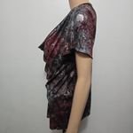 Dressbarn Whimsigoth Red & Black Abstract Floral Drapeneck Top – Size Medium Photo 2