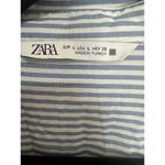 ZARA  Blue and White Pinstriped Button Down Tie Back Shirt Size Large Office Prep Photo 2