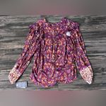 Democracy Blouson Sleeve Ruffle Shoulder VNeck Print Knit Top Size Medium Bold Photo 11