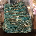 LINDA'S ORIGINAL GREEN, AQUA & TAN STRAW WITH LEATHER STRAPS LARGE TOTE BAG Multiple Photo 4