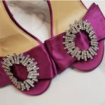 EXPRESS Fuchsia Magenta Pink Satin Rhinestone Embellished Bow High Heeled Sandals Heels Photo 6