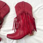 NEW Western Burgundy Red Faux Leather Fringe Mid Calf Cowboy Boots US 8.5 Photo 1
