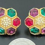 Swavorski Vintage SWAROVSKI Swan Signed Multicolored Crystal Gold-plated  Earrings 17g. Photo 5