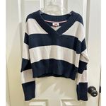 Tommy Hilfiger Tommy Jeans Navy & White Striped V-neck Cropped Pullover Knit Sweater XS/S EUC Photo 1
