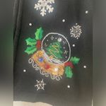 Vintage Lord & Taylor Christmas Cardigan Snow Flakes Fur Hood Beaded Zip Up M Black Size M Photo 3