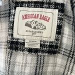 American Eagle Cropped Hooded Flannel Shirt Size Medium Black Plaid 90s Grunge Photo 3