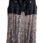 Origami Longline Open Front Layered Textured Knit Cardigan Vest L XL Duster Boho Black Photo 0