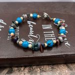 Handmade Gemstone Beaded Bracelet w/ Flower Clasp Boho Y2K Blue Photo 1