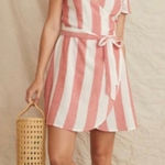 Marine layer  Womens Frances Wrap Mini Dress Red White Stripe‎ Size Small Linen Photo 0