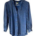 Anthropologie Size 8 Medium Blue Striped Viscose Linen Blend Button Up Long Slv Photo 0