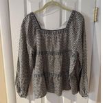 Old Navy  Top S White Black Long Sleeve Square Neck Elastic Button Cuff Boho Photo 5