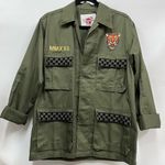 Green Military Style Jacket xs Tiger Patch Queen Bee gold tone sequins graphic Photo 0