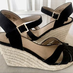 American Eagle Black Suede Strap Basket Weave Platform Wedge Sandal Shoes: Sz. 8 Photo 0