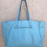 Valentino Garavani Valentino Rockstud medium light blue soft smooth leather shopping tote bag Photo 0