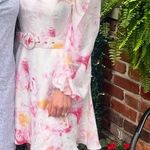 BCBG Maxazria Womens Mini Dress White Pink Floral Belted Pockets  Photo 2