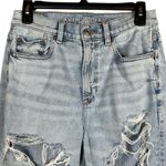 American Eagle SZ 2 Baggy Jeans Distressed Rips Hi-Rise Zip-Fly Pockets Whisker Photo 1