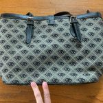 Dooney & Bourke Gray Canvas Black Leather Trim D&B Logo Tote Purse Photo 5