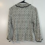 Samuel Dong Black/White Geometric Ruffle Neck Stretch Zip Up Cardigan Jacket M Black Size M Photo 4