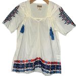 Anthropologie Pepin Women’s Size M White Red Blue Embroidered Cotton V Photo 4