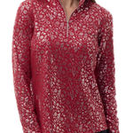 SanSoleil Solshine Foil‎ Print 1/4 Zip Mock Long Sleeve Golf Top Size Medium Red Photo 0