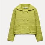 ZARA NWT Lime Green CHUNKY KNIT CARDIGAN WITH PETER PAN COLLAR Photo 6