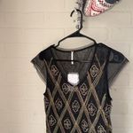 Free People  shirt tulle raw pleated hem embroidered top beaded embroidery Photo 2