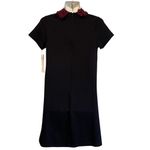 AQUA Red and Black Sheath Mini Dress with Notched Collar Photo 2