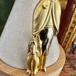 Vintage Gold tone Lady with Dog Figural Brooch Photo 2