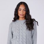 fab'rik Chunky CableKnit Crewneck Sweater Pearl Puff Sleeve Gray Old Money|Quiet Luxury‎ Photo 1