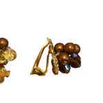 Vintage Cluster Faux Chocolate Color Pearl AB Diamond Cut Beads Earrings Leaves Photo 7