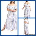 Lemon Tart NWT  Blue & White Off Shoulder Stretchy Maxi Casual Vacation Dress S Photo 1