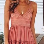 Backless Lace Pink Mini Dress Spaghetti Strap Size L Photo 0