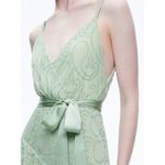 Alice + Olivia  Sage Green Ruffle Maxi Dress V Neck Tie Waist Size 2 Photo 2