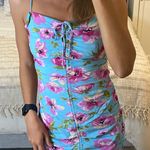 ZARA Blue Floral Sinched Dress Photo 2