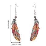 Polka Dot Print Feather Tribal Wooden Leaf Charm Earrings Photo 3