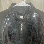 Chico's Leather Full Zip Jacket size 1 US M 8 Black Snake Glossy Shiny Moto Edgy Photo 5
