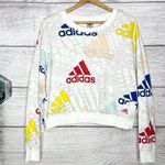 Adidas  White Multicolor Logo Cropped Sweatshirt Size Large Photo 2