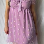 SheIn Purple Floral Embroidered Daisy Print Mesh Overlay Tie Front Dress Medium Photo 1