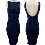 Alice + Olivia  Ruched Bodycon Midi Dress Sleeveless Open Low Back Navy Blue 4 Photo 1