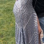 Jovani Chevron Sequin Strapless High Slit Gown Photo 7