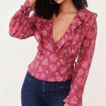 Free People Nwt  cottagecore floral Amanda‎ ruffle wrap blouse pink floral print Photo 0