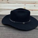 Vintage Black Wool Harley Davidson Cowboy Hat w/ Leather Strap Silver Buckle USA Photo 4